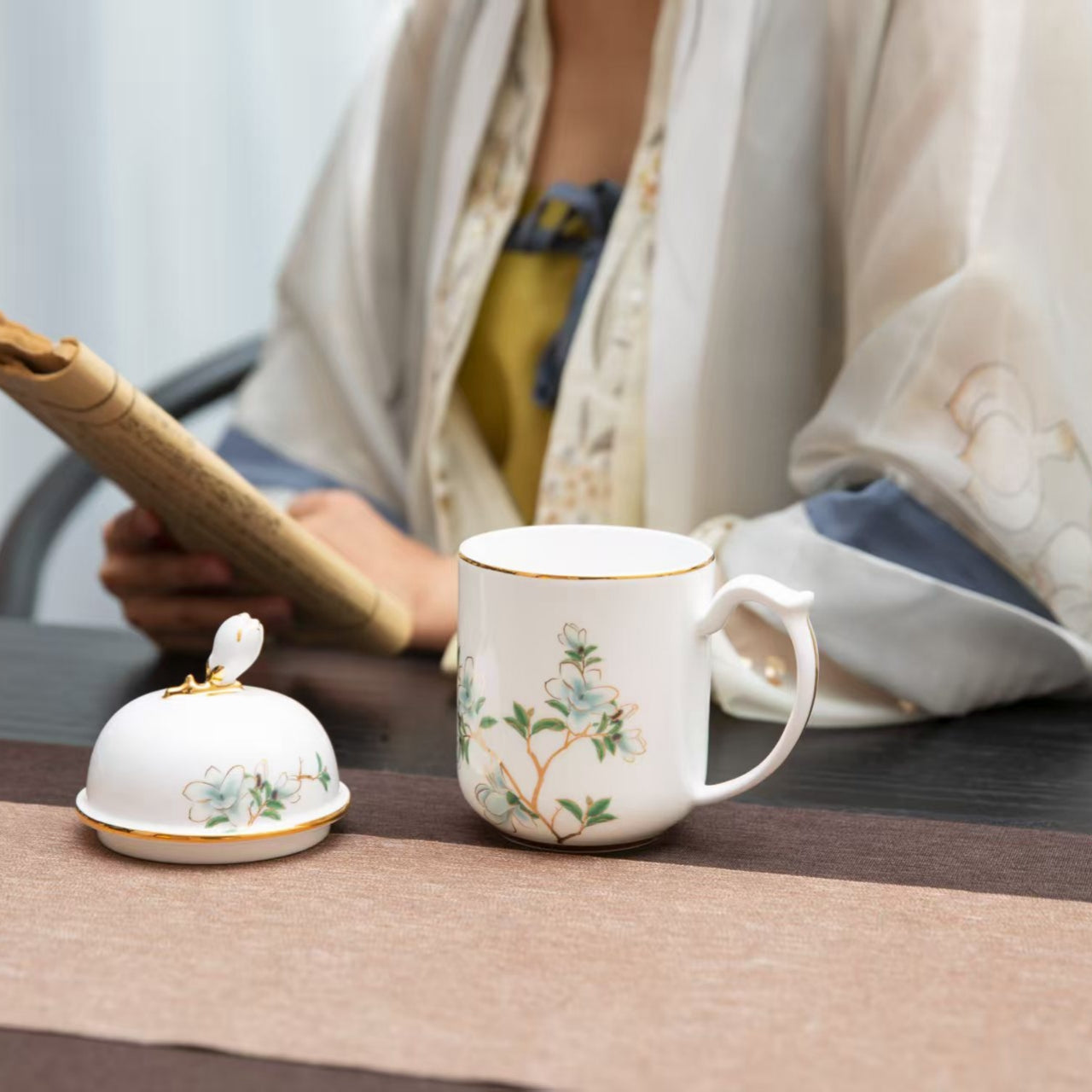 春輝玉龍蓋碗套裝，骨瓷，12.51 液盎司/370毫升