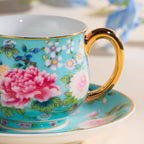 Spring Garden in Lake Blue | Painted Enamel Coffee Cup & Saucer, Grace/Classic Cups