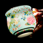 Spring Garden in Lake Blue | Painted Enamel Coffee Cup & Saucer, Grace/Classic Cups