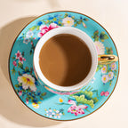 Spring Garden in Lake Blue | Painted Enamel Coffee Cup & Saucer, Grace/Classic Cups