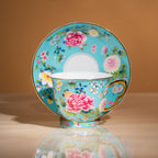 Spring Garden in Lake Blue | Painted Enamel Coffee Cup & Saucer, Grace/Classic Cups