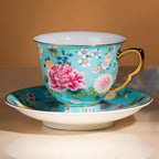 Spring Garden in Lake Blue | Painted Enamel Coffee Cup & Saucer, Grace/Classic Cups