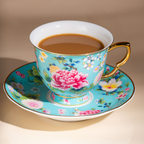 Spring Garden in Lake Blue | Painted Enamel Coffee Cup & Saucer, Grace/Classic Cups