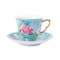 Spring Garden in Lake Blue | Painted Enamel Coffee Cup & Saucer, Grace/Classic Cups