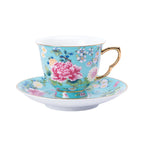 Spring Garden in Lake Blue | Painted Enamel Coffee Cup & Saucer, Grace/Classic Cups