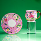 Spring Garden in Pink | Painted Enamel Coffee Cup & Saucer, Grace/Classic Cups