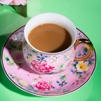 Spring Garden in Pink | Painted Enamel Coffee Cup & Saucer, Grace/Classic Cups