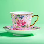 Spring Garden in Pink | Painted Enamel Coffee Cup & Saucer, Grace/Classic Cups