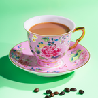 Spring Garden in Pink | Painted Enamel Coffee Cup & Saucer, Grace/Classic Cups