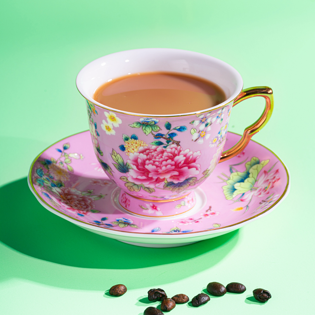 Spring Garden in Pink | Painted Enamel Coffee Cup & Saucer, Grace/Classic Cups
