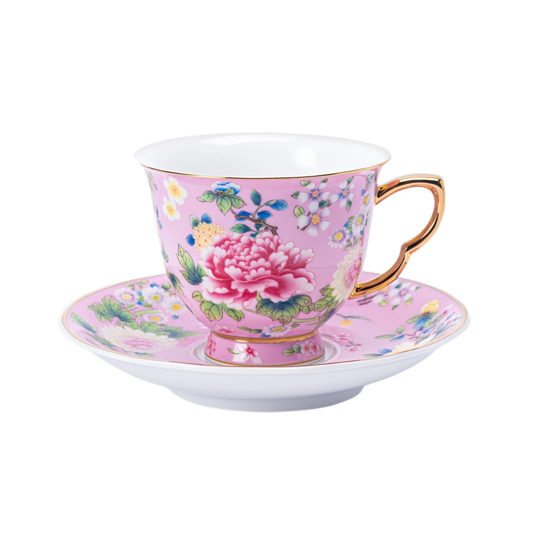 Spring Garden in Pink | Painted Enamel Coffee Cup & Saucer, Grace/Classic Cups
