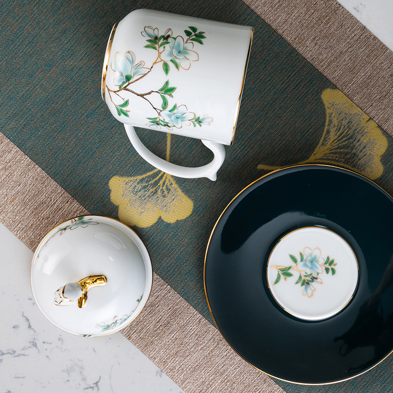 春輝玉龍蓋碗套裝，骨瓷，12.51 液盎司/370毫升