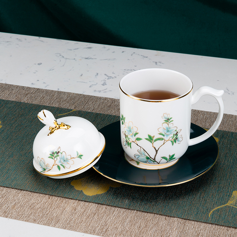 春輝玉龍蓋碗套裝，骨瓷，12.51 液盎司/370毫升