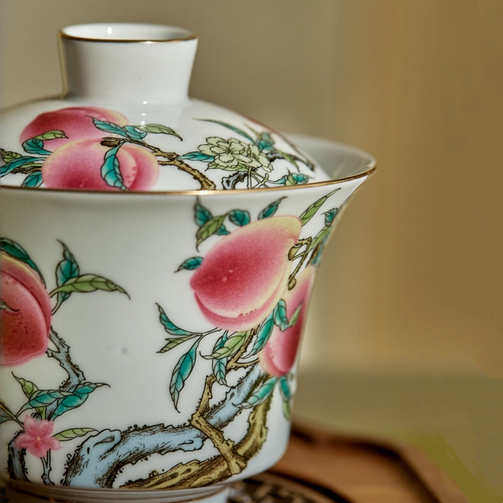 九桃吉祥九件組陶瓷茶具，六人份