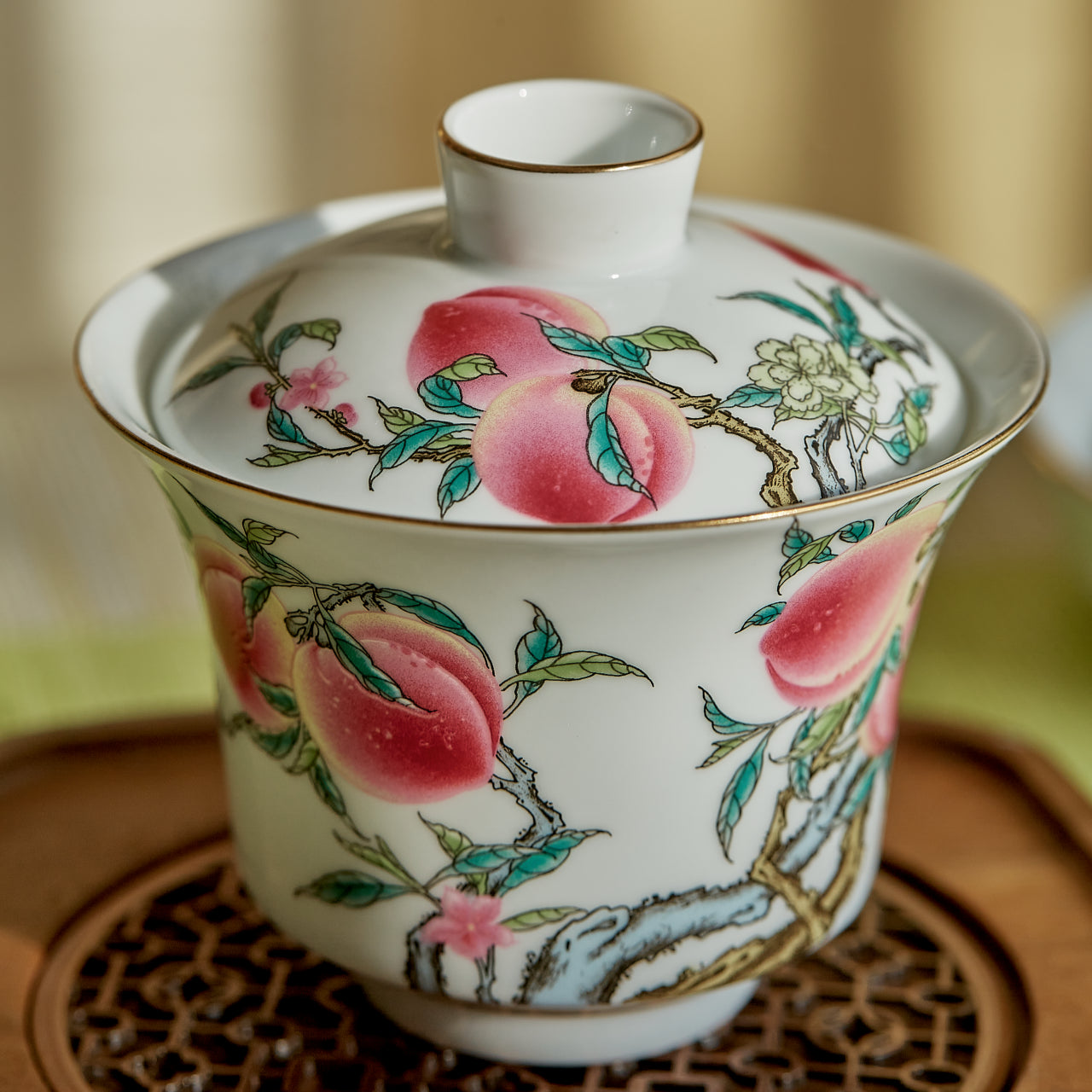 九桃吉祥九件組陶瓷茶具，六人份