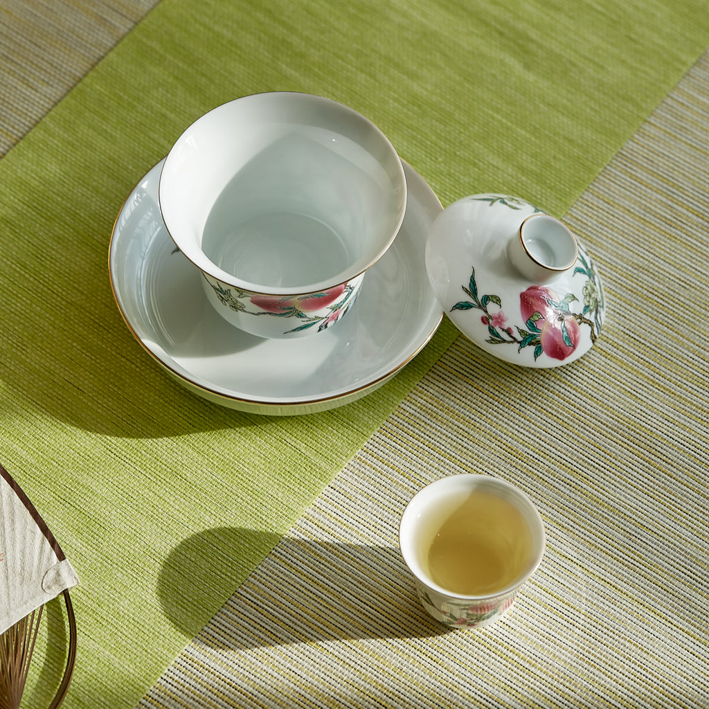 九桃吉祥九件組陶瓷茶具，六人份